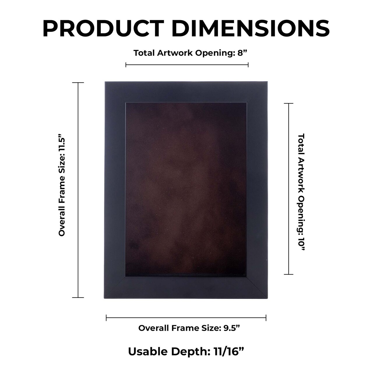 Classic Black Wood Shadown Box Frame with Acrylic Front - Brown Suede Backing, 30 Sizes